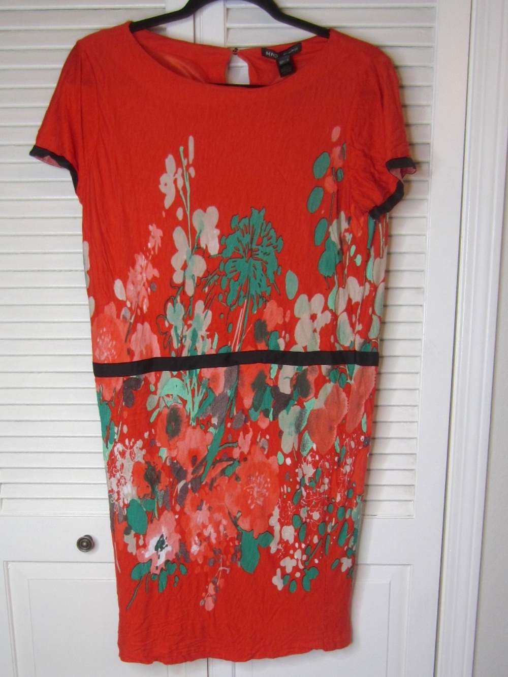 MNG by Mango Orange Floral Print Drop Waist Midi Dress - Size Medium